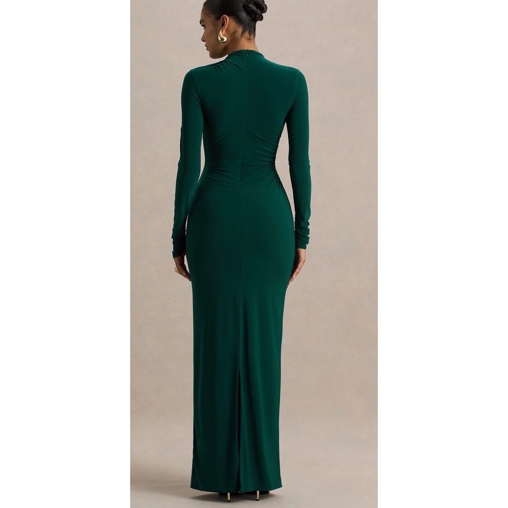 Club L London Eden Bottle-Neck Ruched Detailing Maxi Dress Deep Lake Size 8 NWT - Picture 2 of 8